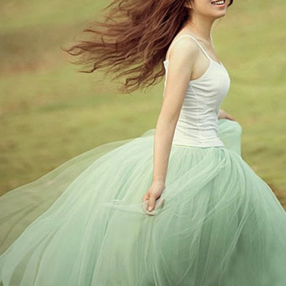 Light pastel mint sage pea green tulle long ball gown bridesmaid skirt